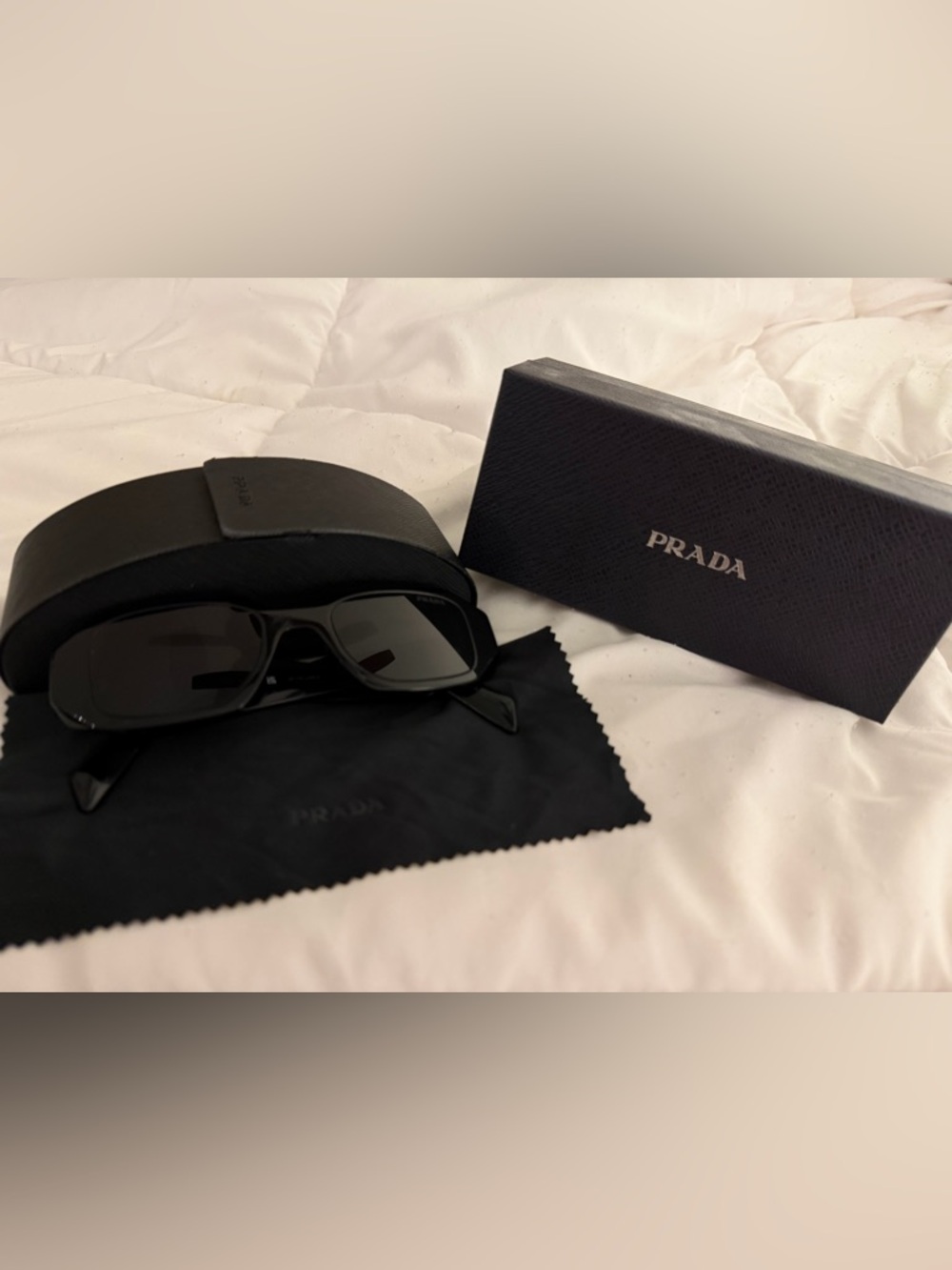 Prada Black Rectangular Sunglasses for Women - Picture 1 of 6